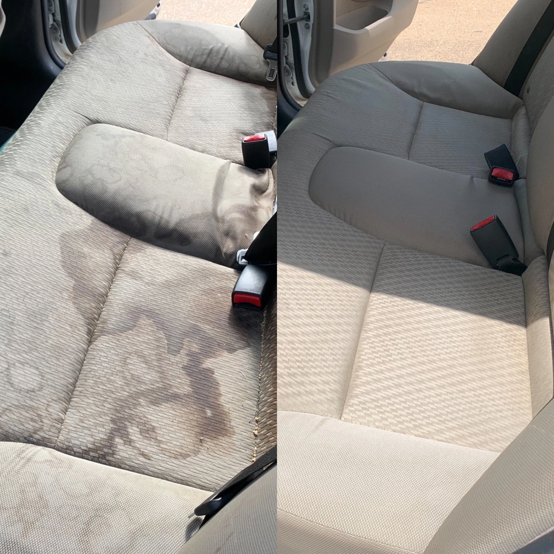 Fabric seat before and after deep shampoo cleaning